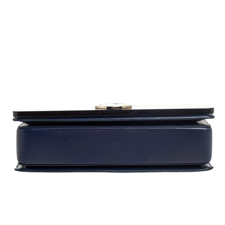 Pre Owned Bvlgari Blue/Black Leather and Perspex Medium Flap Crossbody Bag
