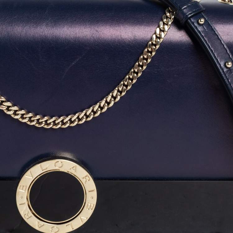 Pre Owned Bvlgari Blue/Black Leather and Perspex Medium Flap Crossbody Bag