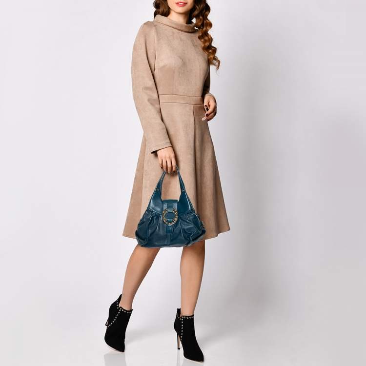 Pre Owned Bvlgari Teal Leather Chandra Hobo