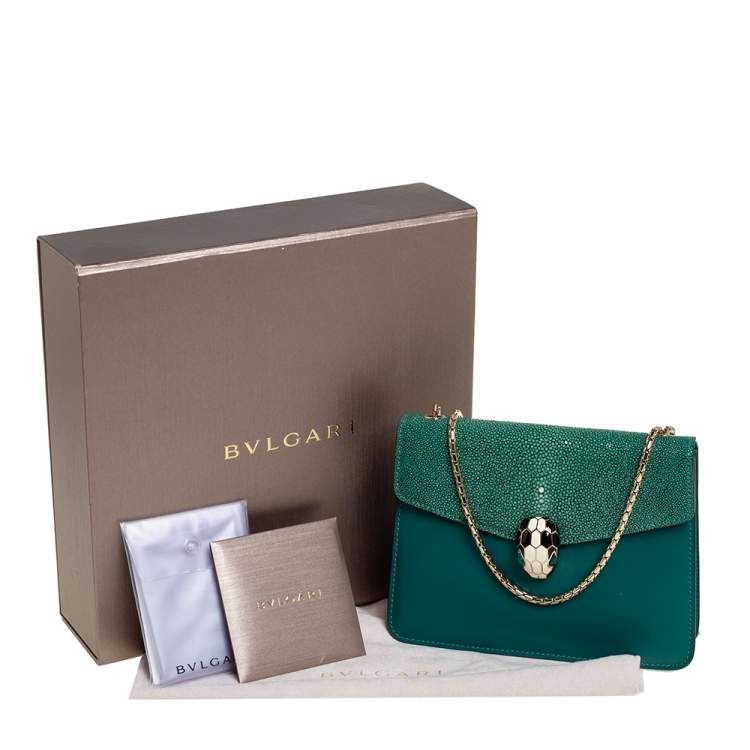 Pre Owned Bvlgari Green Stingray and Leather Serpenti Forever Shoulder Bag