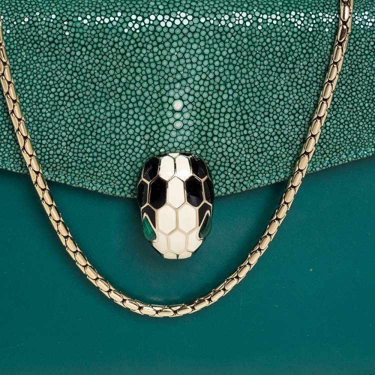 Pre Owned Bvlgari Green Stingray and Leather Serpenti Forever Shoulder Bag