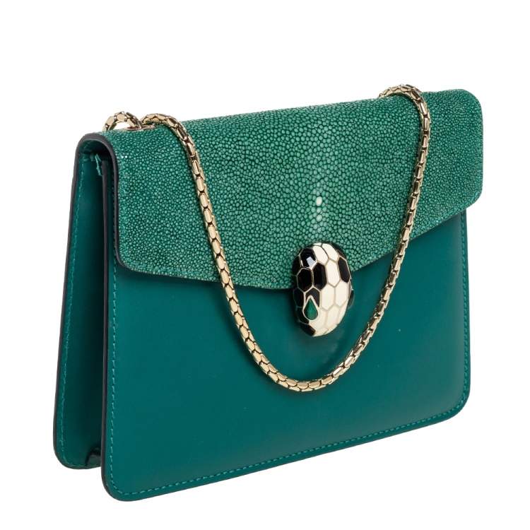 Pre Owned Bvlgari Green Stingray and Leather Serpenti Forever Shoulder Bag