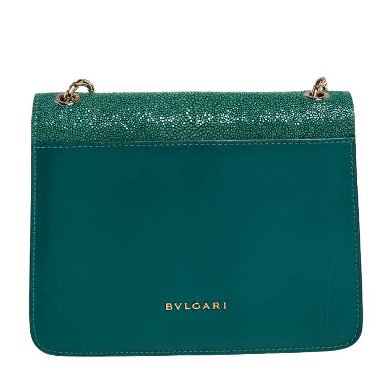 Pre Owned Bvlgari Green Stingray and Leather Serpenti Forever Shoulder Bag