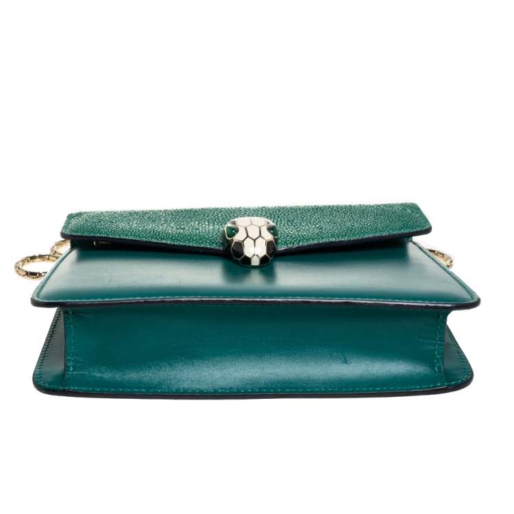 Pre Owned Bvlgari Green Stingray and Leather Serpenti Forever Shoulder Bag