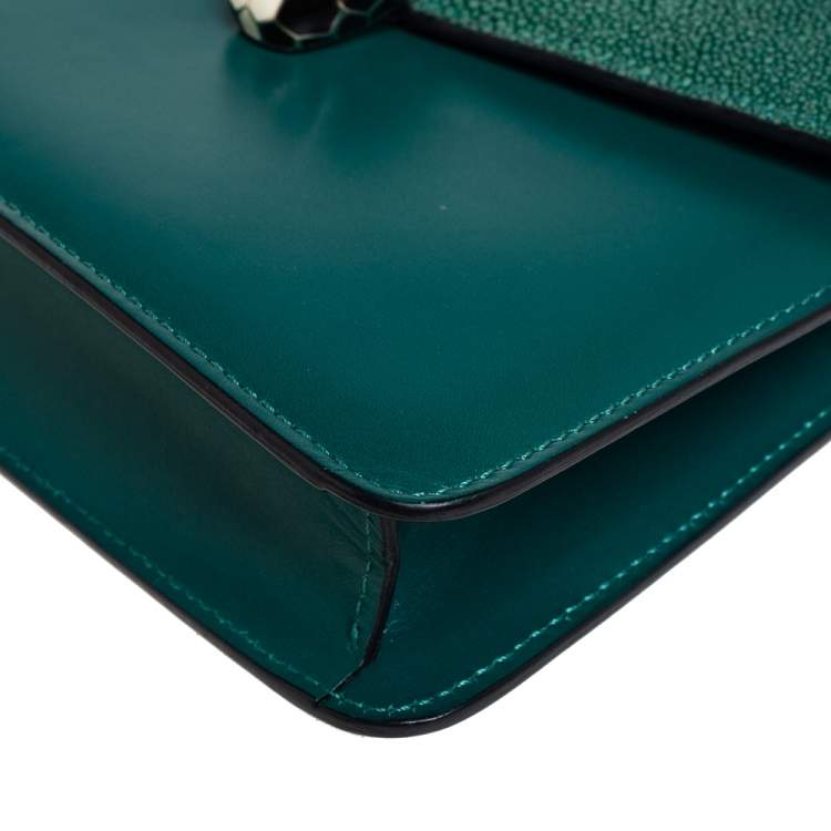 Pre Owned Bvlgari Green Stingray and Leather Serpenti Forever Shoulder Bag