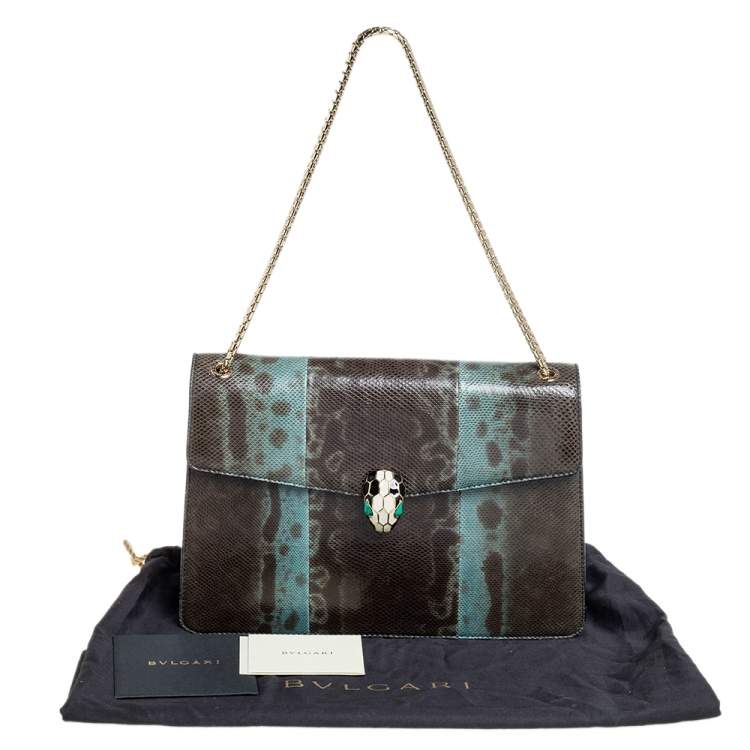 Pre Owned Bvlgari Green Karung Medium Serpenti Forever Shoulder Bag