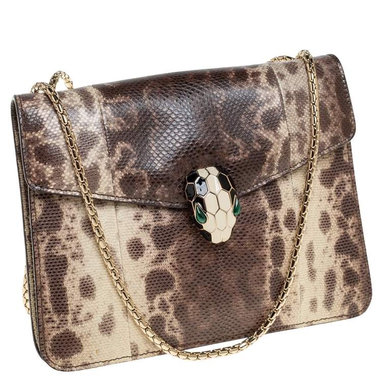 Pre Owned Bvlgari Beige/Brown Karung Serpenti Forever Shoulder Bag