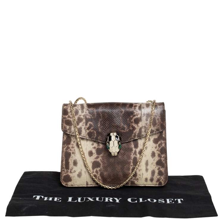 Pre Owned Bvlgari Beige/Brown Karung Serpenti Forever Shoulder Bag