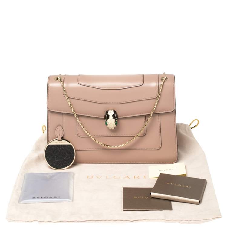 Pre Owned Bvlgari Beige Leather Medium Serpenti Forever Shoulder Bag