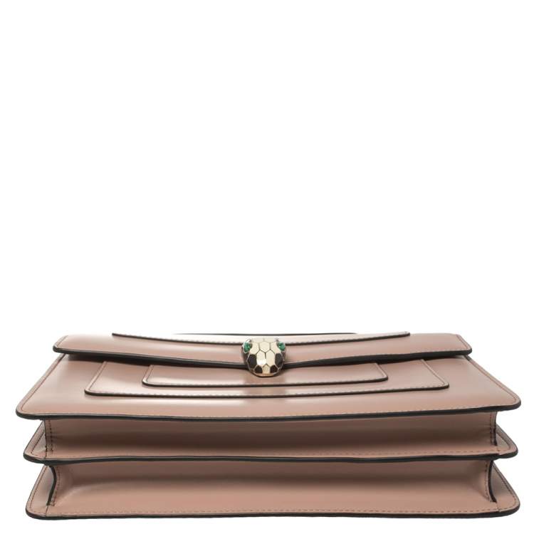 Pre Owned Bvlgari Beige Leather Medium Serpenti Forever Shoulder Bag