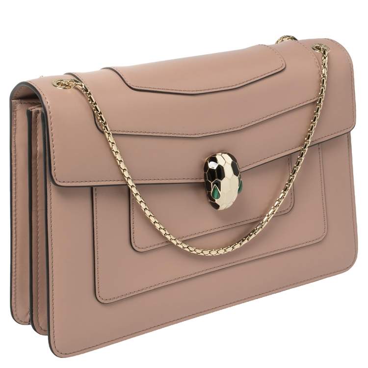 Pre Owned Bvlgari Beige Leather Medium Serpenti Forever Shoulder Bag