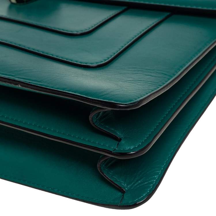 Pre Owned Bvlgari Green Leather Serpenti Forever Flap Shoulder Bag
