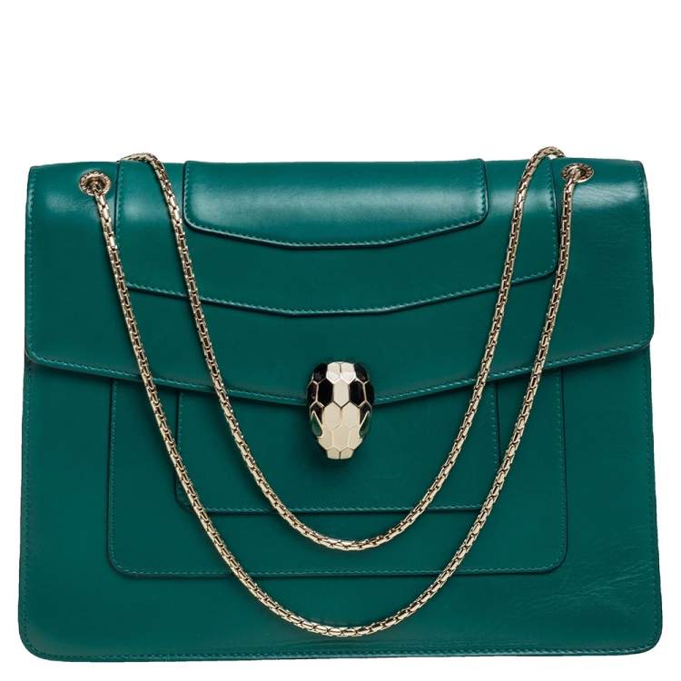 Pre Owned Bvlgari Green Leather Serpenti Forever Flap Shoulder Bag
