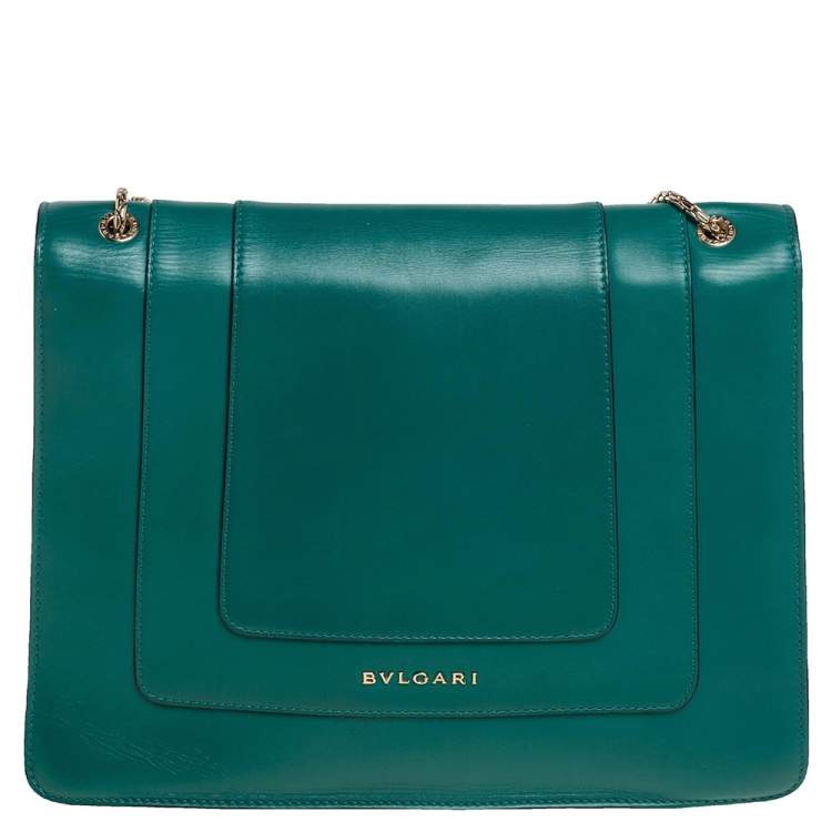 Pre Owned Bvlgari Green Leather Serpenti Forever Flap Shoulder Bag