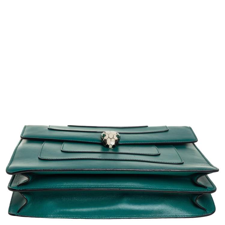 Pre Owned Bvlgari Green Leather Serpenti Forever Flap Shoulder Bag