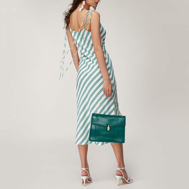 Pre Owned Bvlgari Green Leather Serpenti Forever Flap Shoulder Bag