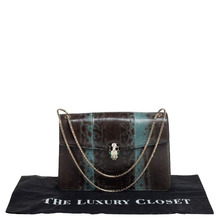 Pre Owned Bvlgari Green Karung Medium Serpenti Forever Shoulder Bag