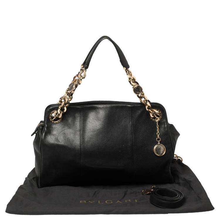 Pre Owned Bvlgari Black Leather Monete Chain Satchel