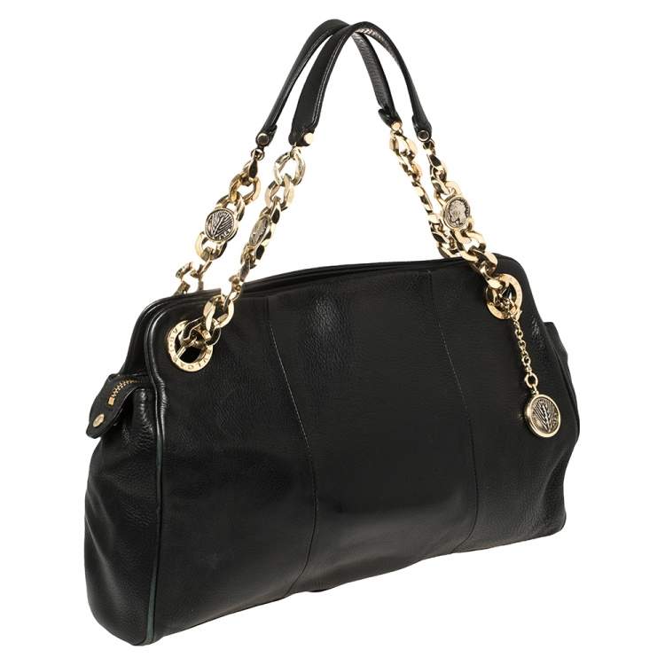 Pre Owned Bvlgari Black Leather Monete Chain Satchel