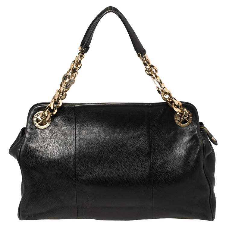 Pre Owned Bvlgari Black Leather Monete Chain Satchel