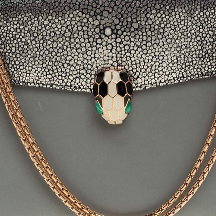Pre Owned Bvlgari Grey Stingray and Leather Medium Serpenti Forever Shoulder Bag