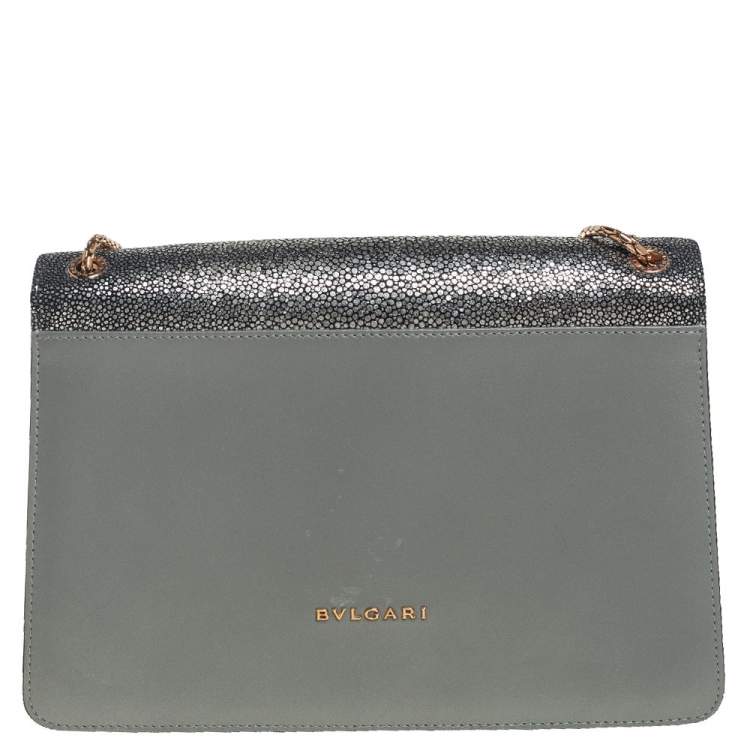 Pre Owned Bvlgari Grey Stingray and Leather Medium Serpenti Forever Shoulder Bag