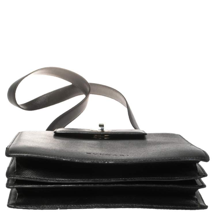 Pre Owned Bvlgari Black Leather 3 Gussets Shoulder Bag