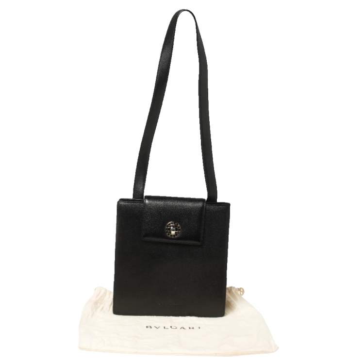 Pre Owned Bvlgari Black Leather 3 Gussets Shoulder Bag