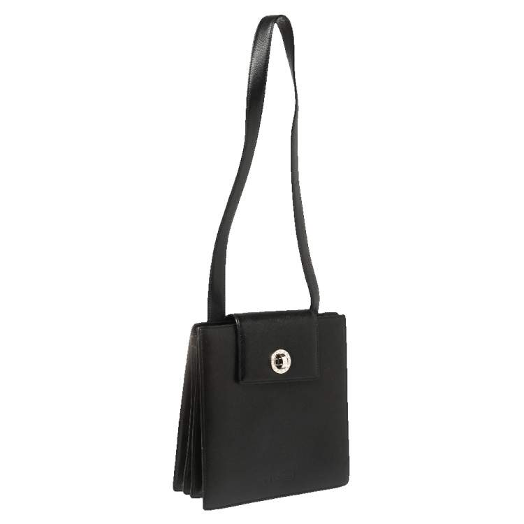 Pre Owned Bvlgari Black Leather 3 Gussets Shoulder Bag