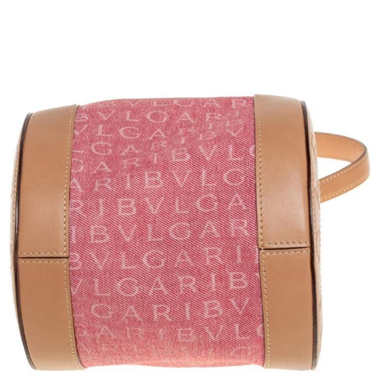 مملوكة مسبقًا Bvlgari Pink/Beige Denim and Leather Cylinder Bag