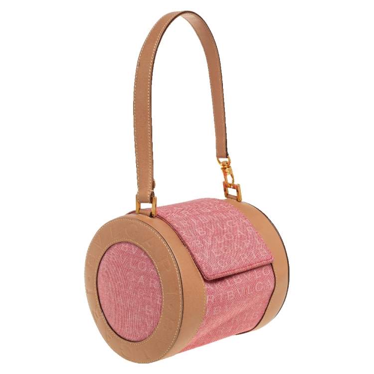 مملوكة مسبقًا Bvlgari Pink/Beige Denim and Leather Cylinder Bag
