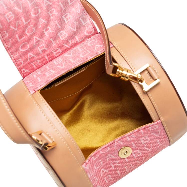 مملوكة مسبقًا Bvlgari Pink/Beige Denim and Leather Cylinder Bag