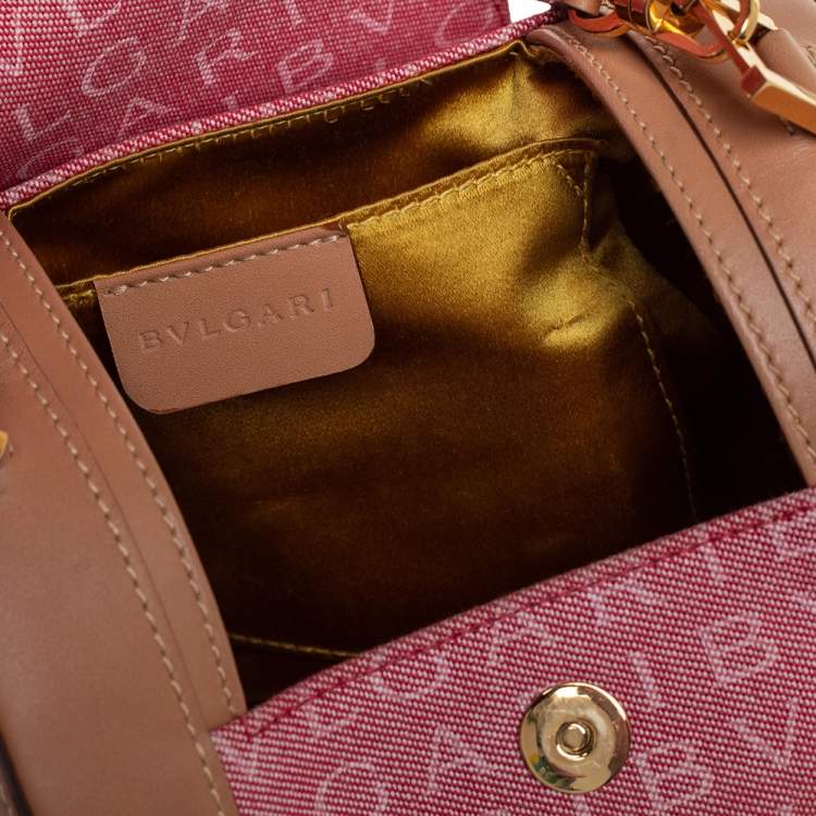 مملوكة مسبقًا Bvlgari Pink/Beige Denim and Leather Cylinder Bag