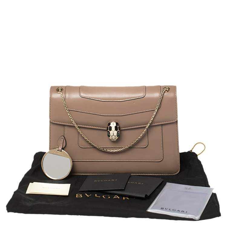 Pre Owned Bvlgari Dark Beige Leather Medium Serpenti Forever Shoulder Bag