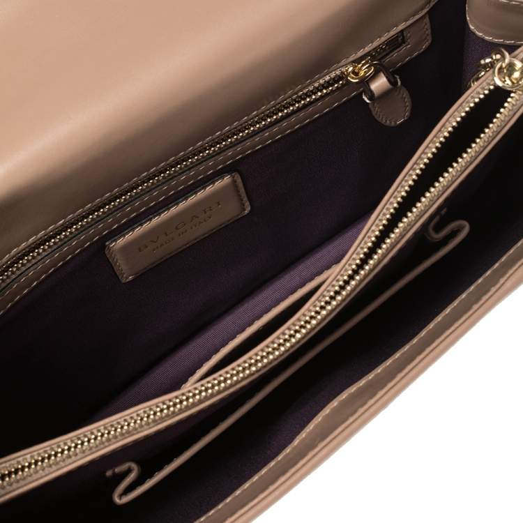 Pre Owned Bvlgari Dark Beige Leather Medium Serpenti Forever Shoulder Bag