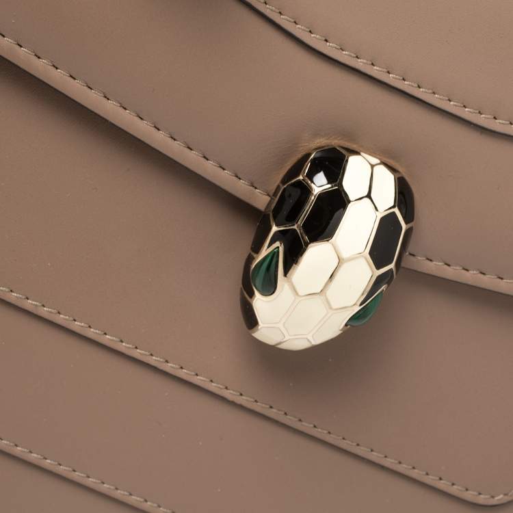 Pre Owned Bvlgari Dark Beige Leather Medium Serpenti Forever Shoulder Bag