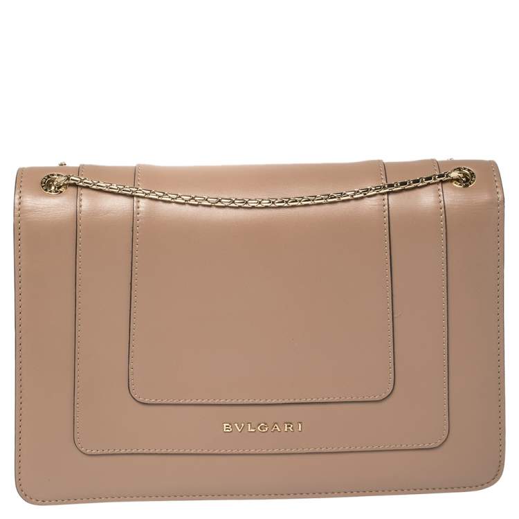 Pre Owned Bvlgari Dark Beige Leather Medium Serpenti Forever Shoulder Bag