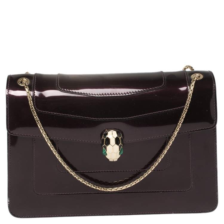Pre Owned Bvlgari Plum Patent Leather Medium Serpenti Forever Shoulder Bag
