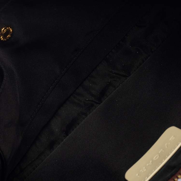 Pre Owned Bvlgari Multicolor Logo Print Fabric and Leather Baguette Shoulder Bag