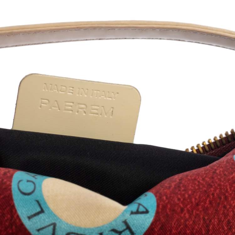 Pre Owned Bvlgari Multicolor Logo Print Fabric and Leather Baguette Shoulder Bag