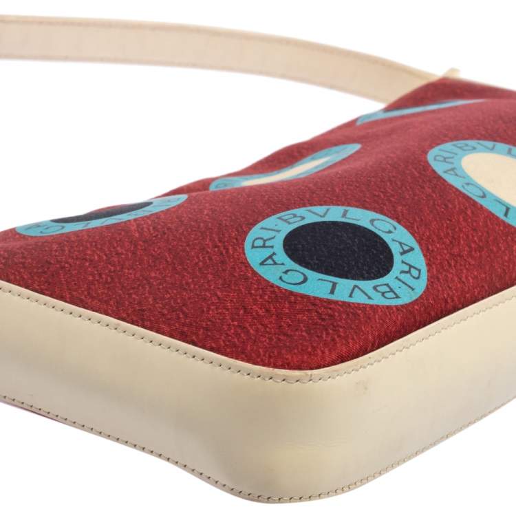 Pre Owned Bvlgari Multicolor Logo Print Fabric and Leather Baguette Shoulder Bag