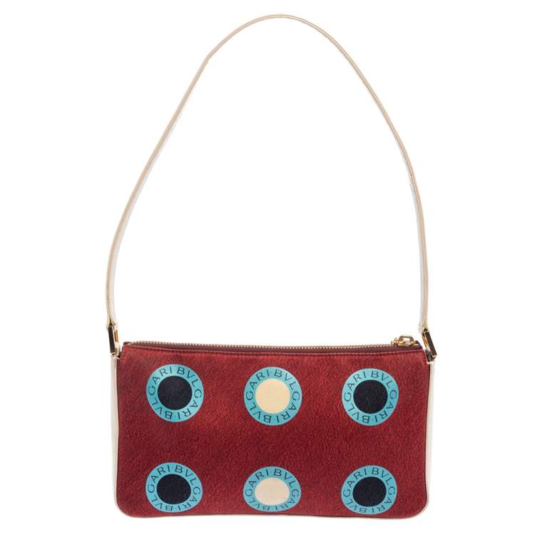 Pre Owned Bvlgari Multicolor Logo Print Fabric and Leather Baguette Shoulder Bag