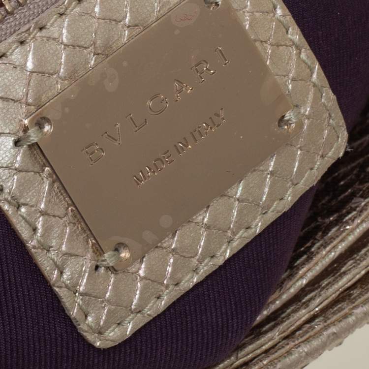 Pre Owned Bvlgari Beige Iridescent Snakeskin Monete Flap Chain Bag 