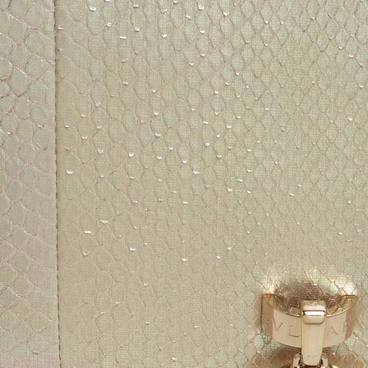Pre Owned Bvlgari Beige Iridescent Snakeskin Monete Flap Chain Bag 