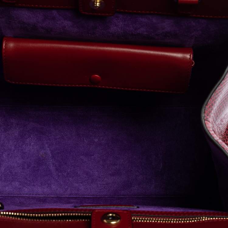 Pre Owned Bvlgari Dark Red Snakeskin and Leather Small Serpenti Scaglie Tote