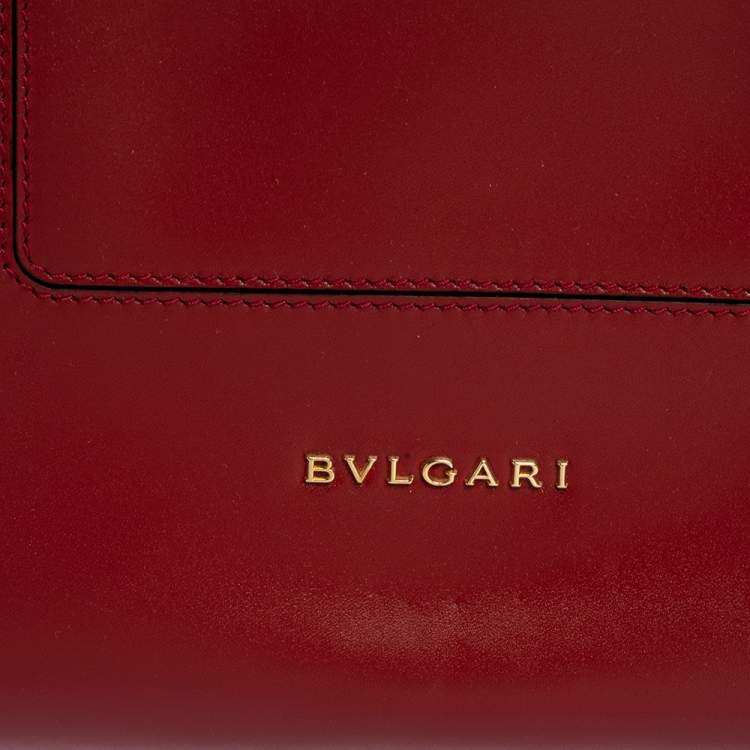 Pre Owned Bvlgari Dark Red Snakeskin and Leather Small Serpenti Scaglie Tote
