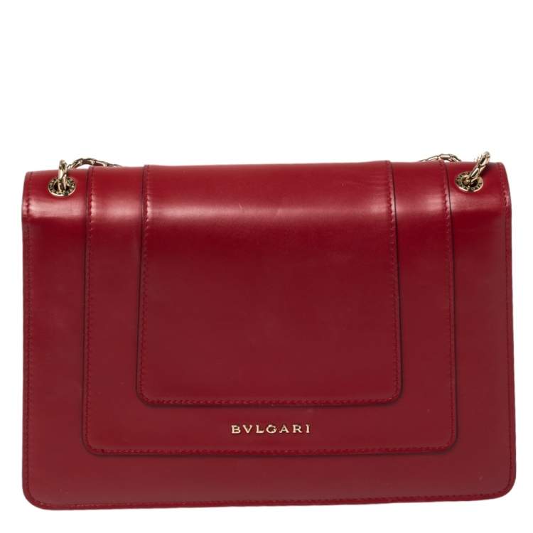 Pre Owned Bvlgari Dark Red Leather Medium Serpenti Forever Shoulder Bag