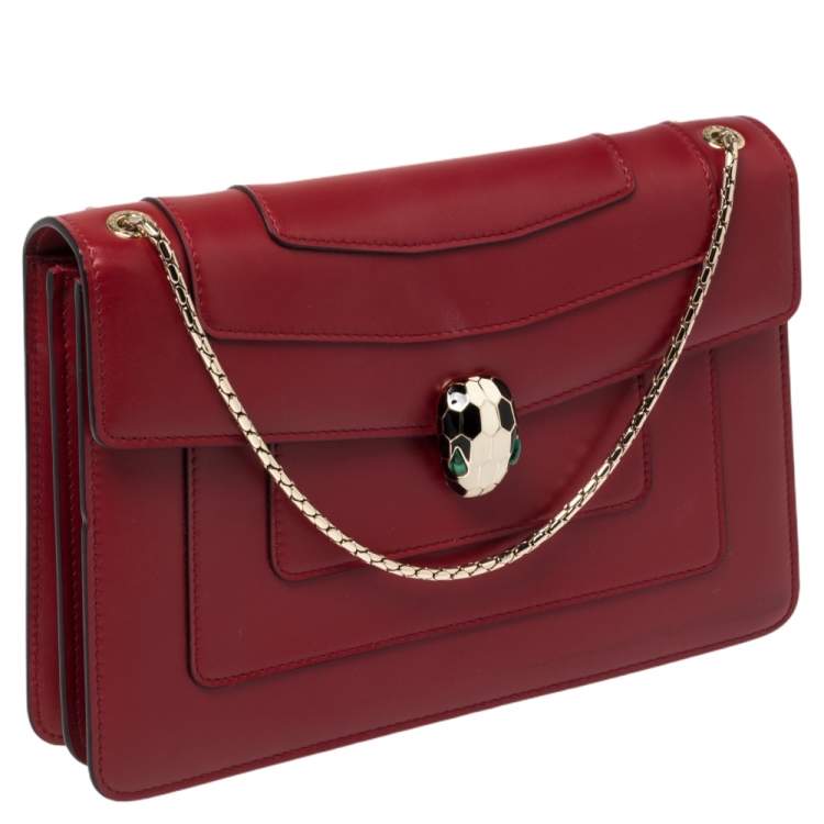 Pre Owned Bvlgari Dark Red Leather Medium Serpenti Forever Shoulder Bag