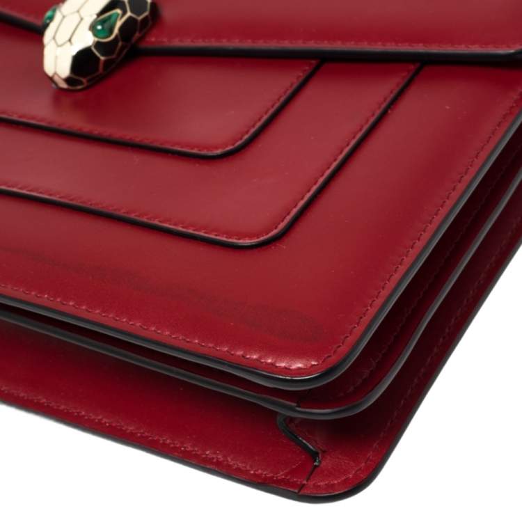 Pre Owned Bvlgari Dark Red Leather Medium Serpenti Forever Shoulder Bag