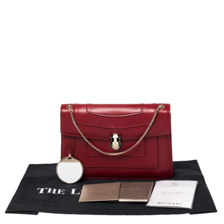 Pre Owned Bvlgari Dark Red Leather Medium Serpenti Forever Shoulder Bag